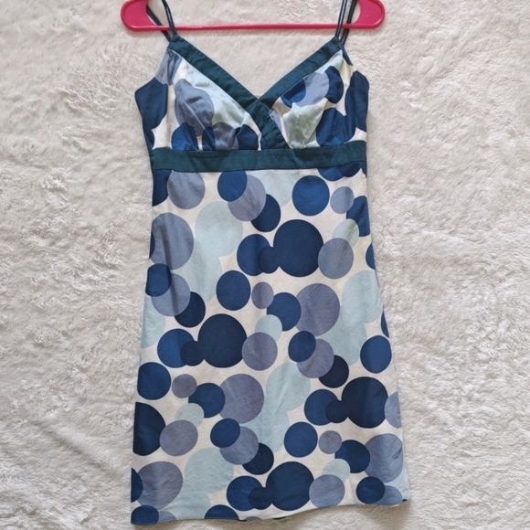 Ann Taylor Small or 4 Dress Blue Large polkadot Pattern Sleveless Empire Waist - Picture 2 of 6